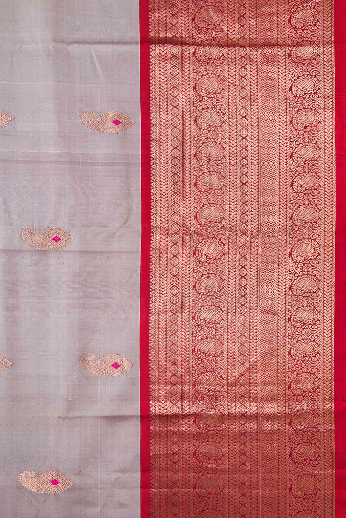 Border image of Grey Dual Tone Kanjivaram Silk Saree with Zari Butta on the body and Zari Border. 