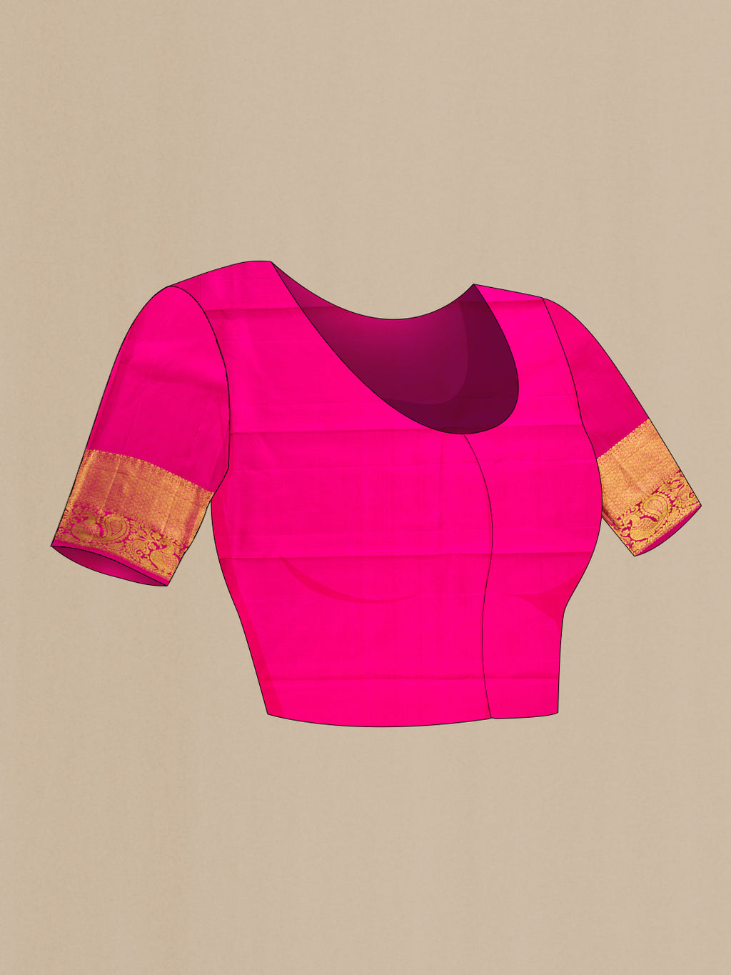 Close up image of the blouse of Pink Dual Tone Kanchipuram Silk Saree with Zari Butta on the body and Zari Border. 