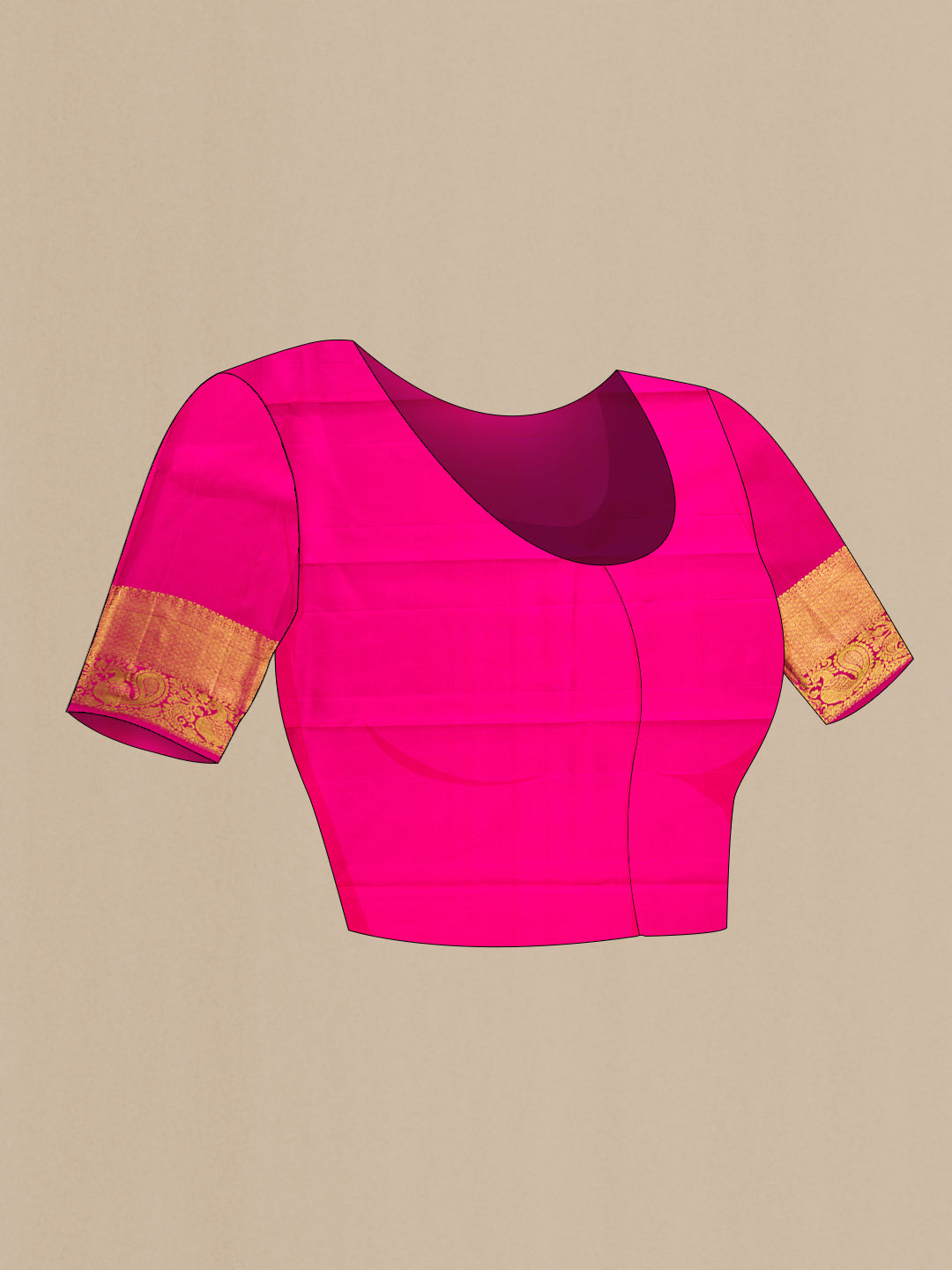 Close up image of the blouse of Pink Dual Tone Kanchipuram Silk Saree with Zari Butta on the body and Zari Border. 