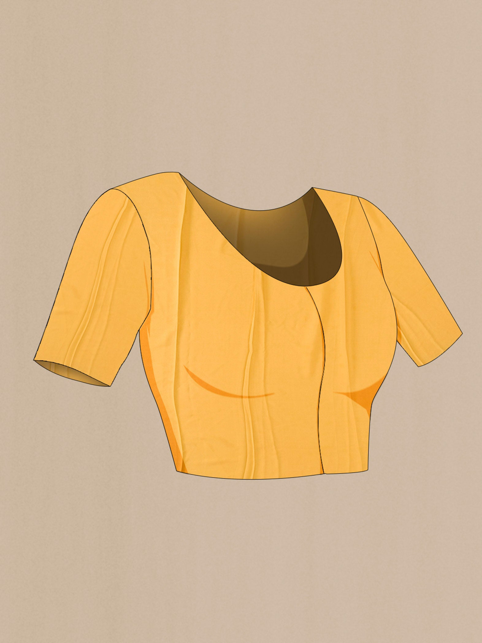 Close up image of the blouse of Yellow Mysore Georgette Saree Printed design on the body and Zari Border