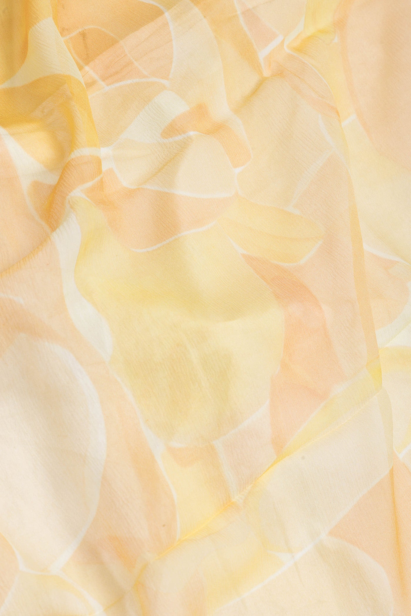 Close up of Sandal Dual Tone Mysore Georgette Saree with Printed design on the body and Thread Border.  displaying folds