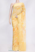 Sandal Dual Tone Mysore Georgette Saree with Printed design on the body and Thread Border.  displayed on a mannequin