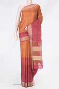 Multi Color Tussar Silk Saree with Printed design on the body and Embroidery Border.  displayed on a mannequin