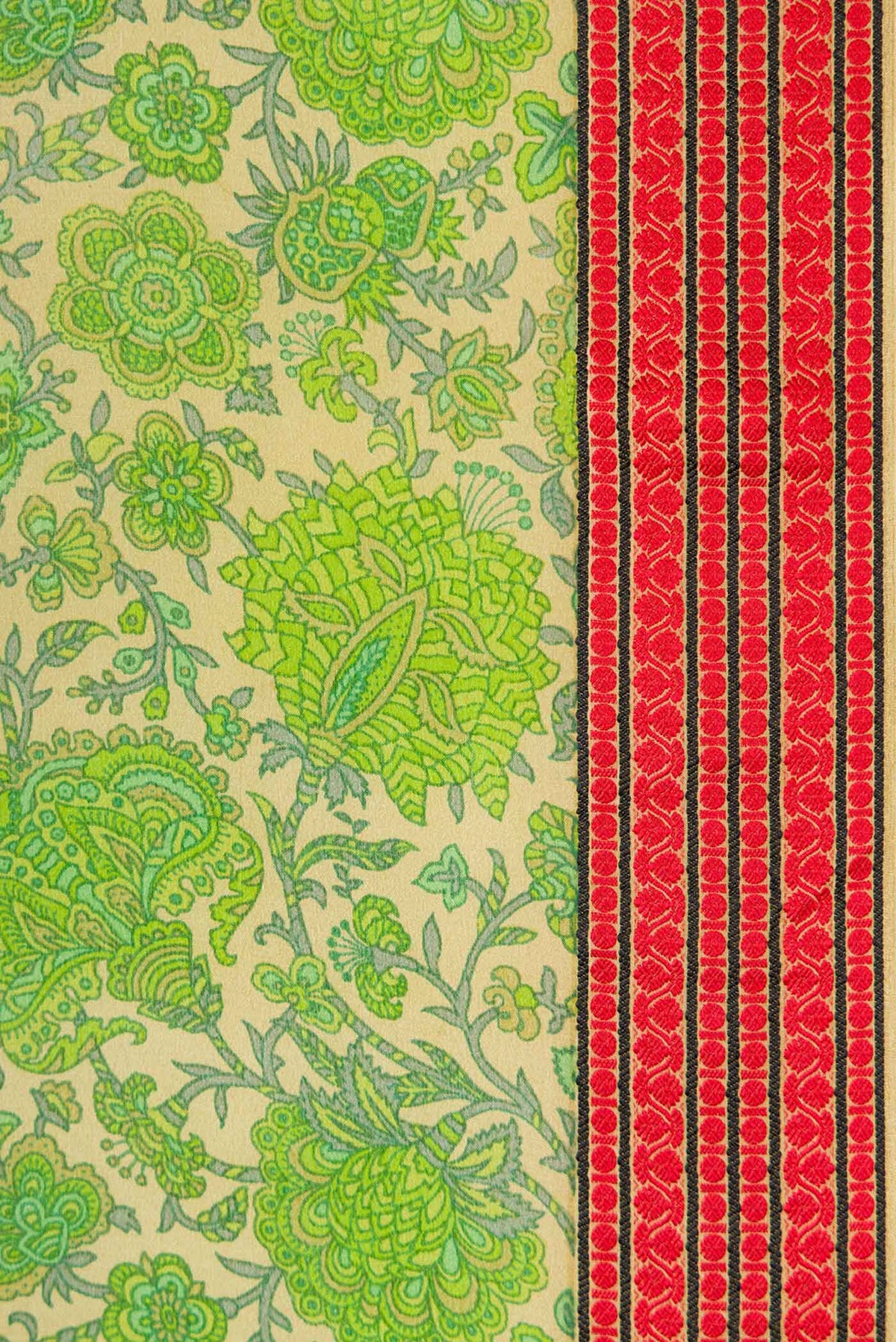 Border image of Green Dual Tone Mysore Crepe Saree with Printed design on the body and Thread Border