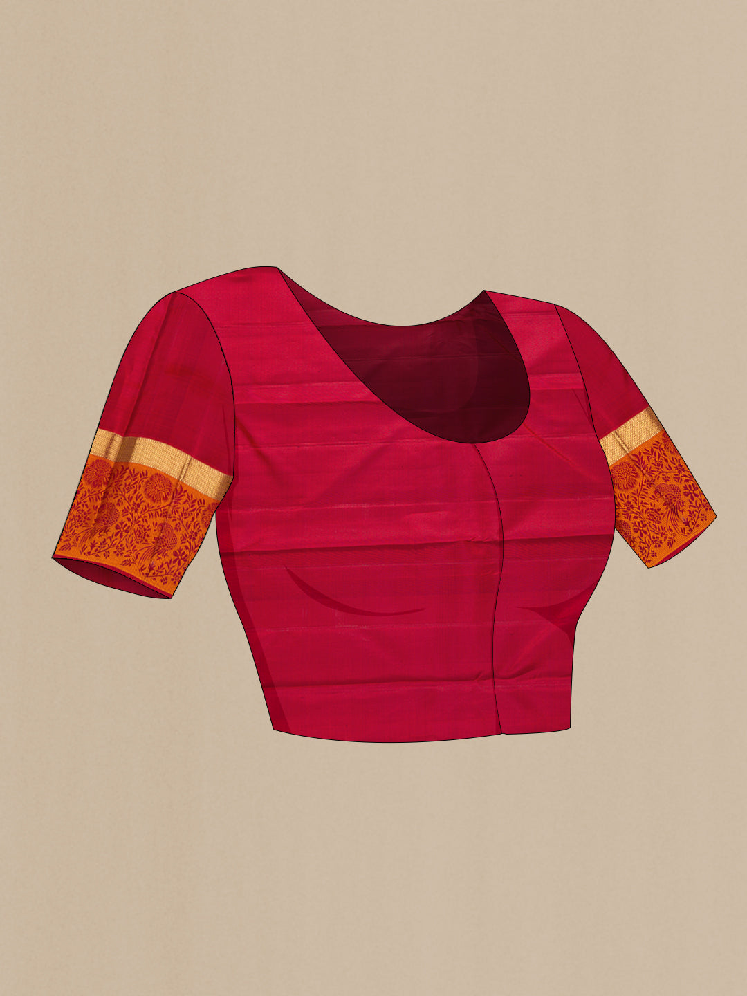 Close up image of the blouse of Pure Silk Pure Zari Maroon Dual Tone Kanchipuram Saree with Jacquard design on the body and Fancy Border. 