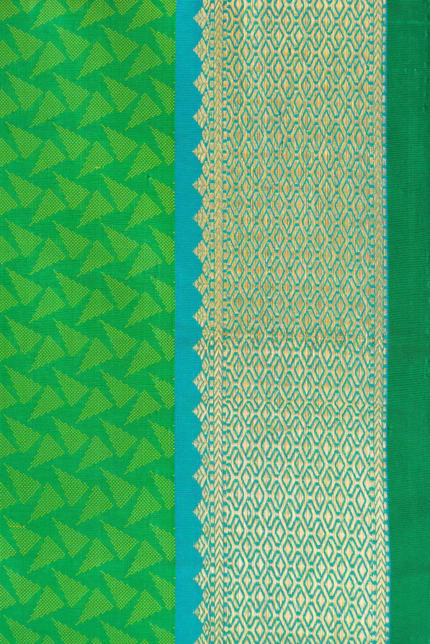 Border image of Green Dual Tone Kanjivaram Silk Saree with Jacquard With Zari Butta on the body and Zari Border. 