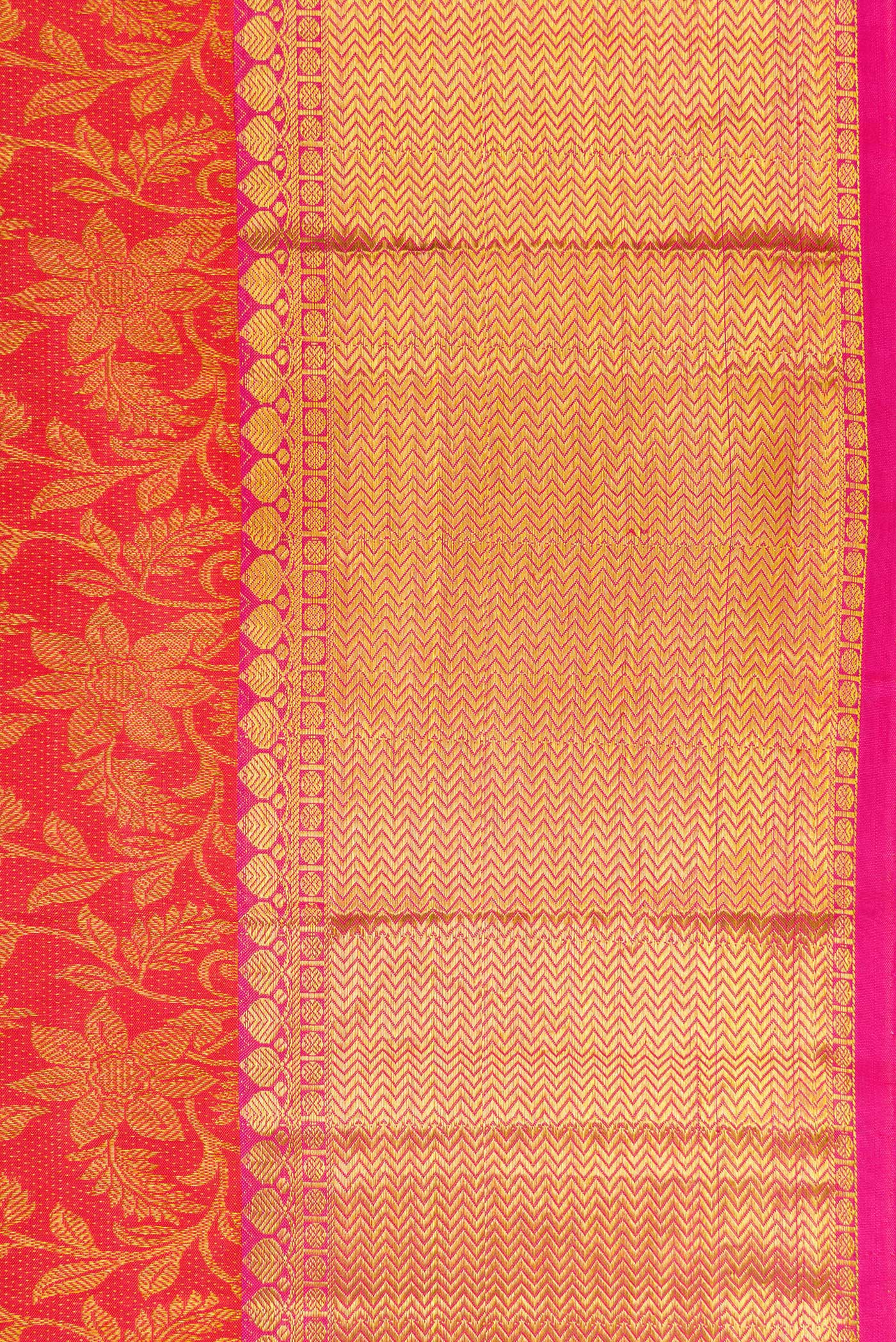 Border image of Coral Dual Tone Kanjivaram Silk Saree with Zari Brocade on the body and Zari Border. 