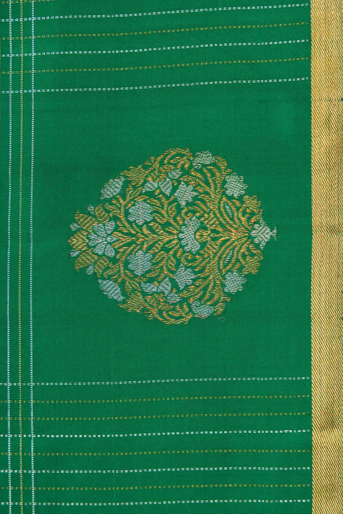 Border image of Pure Silk Pure Zari Green Dual Tone Kanchipuram Saree with Stripes on the body and Zari Border