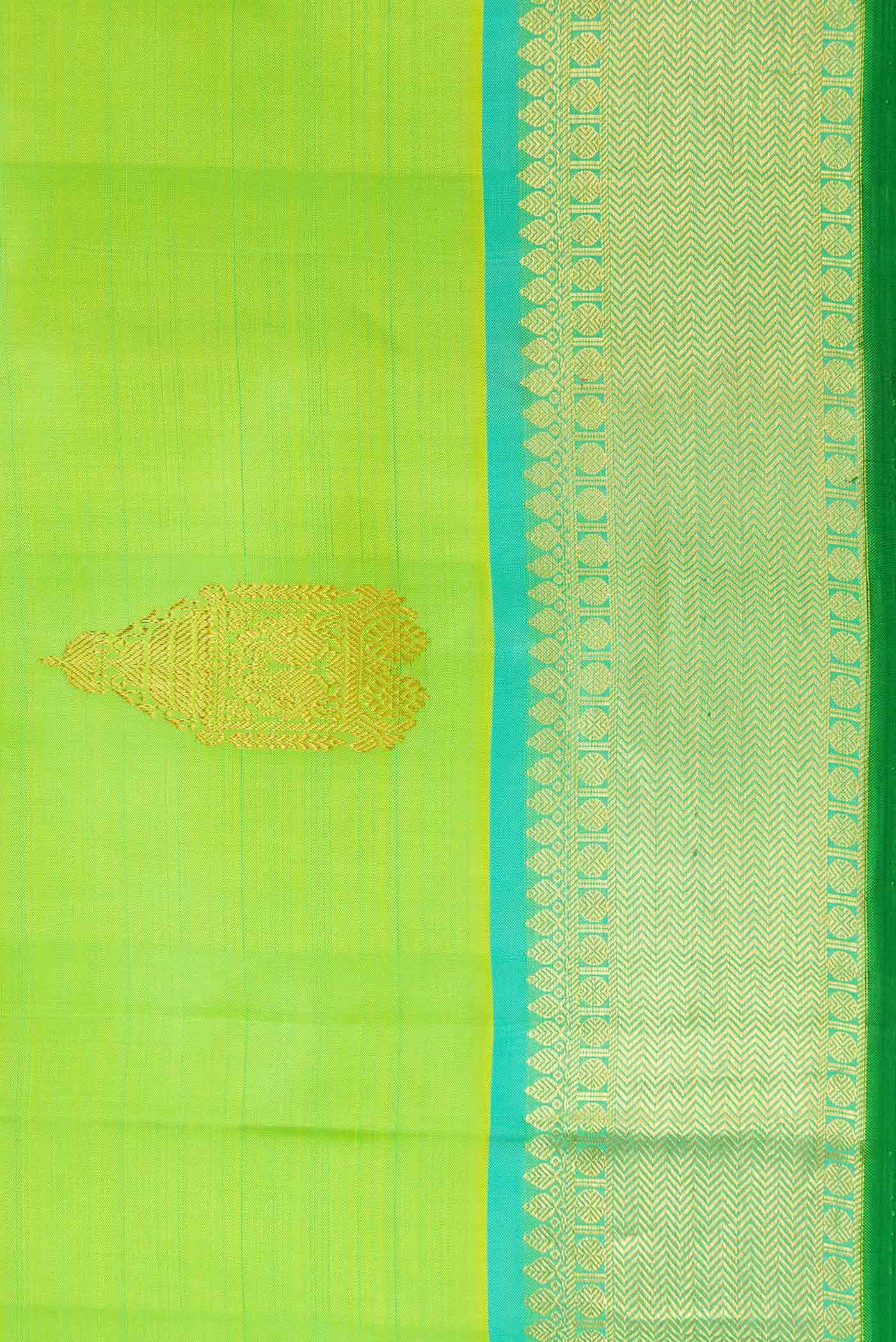 Border image of Parrot Green Dual Tone Kanchipuram Silk Saree with Zari Butta on the body and Zari Border. 