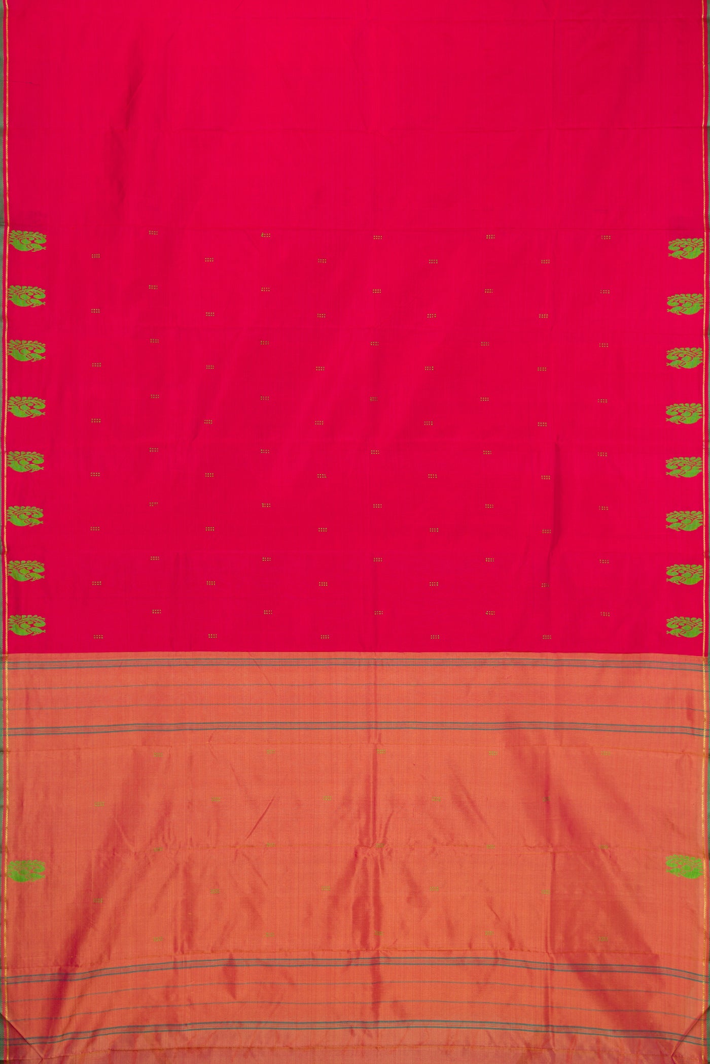 Maroon Kanchipuram Silk Saree with Thread Butta on the body and Fancy Border.  displayed on a mannequin