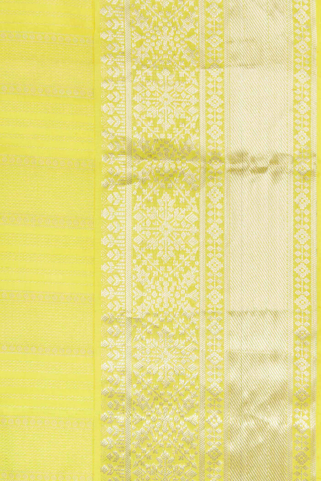 Border image of Lemon Yellow Dual Tone Soft Silk Saree with Stripes on the body and Zari Border. 