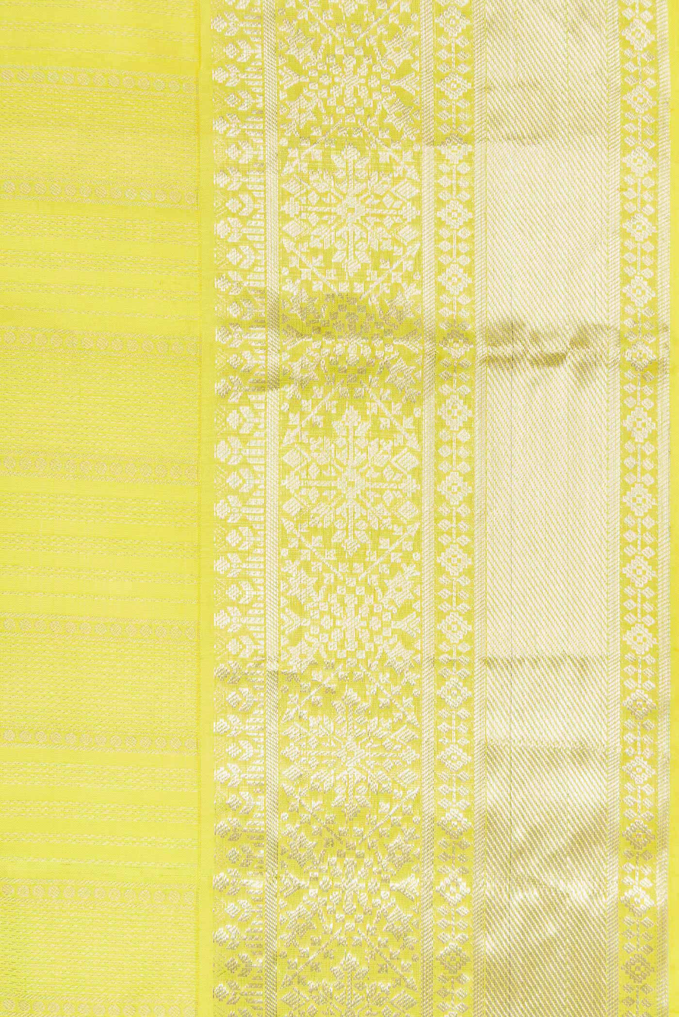 Border image of Lemon Yellow Dual Tone Soft Silk Saree with Stripes on the body and Zari Border. 
