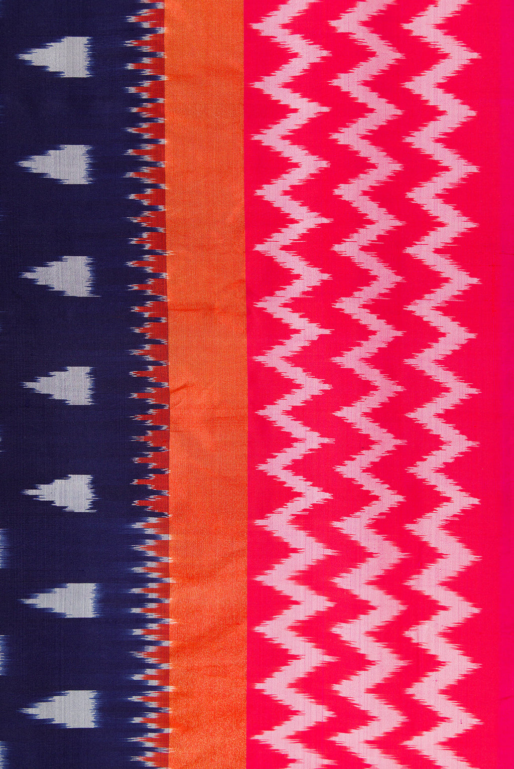 Border image of Navy Blue Dual Tone Double Ikat Saree with Ikat Print on the body and Zari Border. 