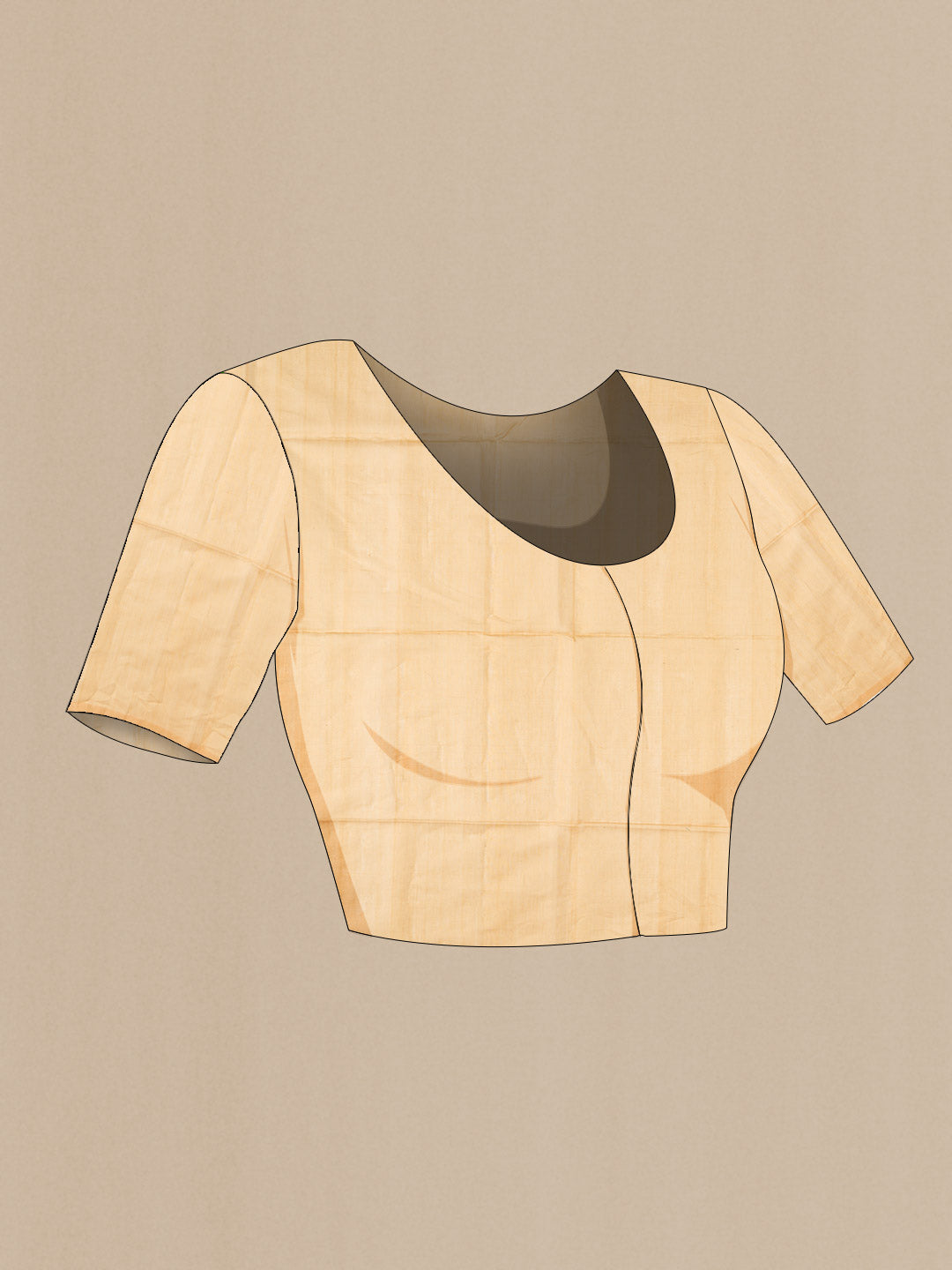Close up image of the blouse of Beige Silk Cotton Saree with Thread Butta on the body and Plain Border