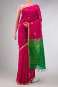 Pink Dual Tone Silk Cotton Saree with Zari Butta on the body and Zari Border displayed on a mannequin