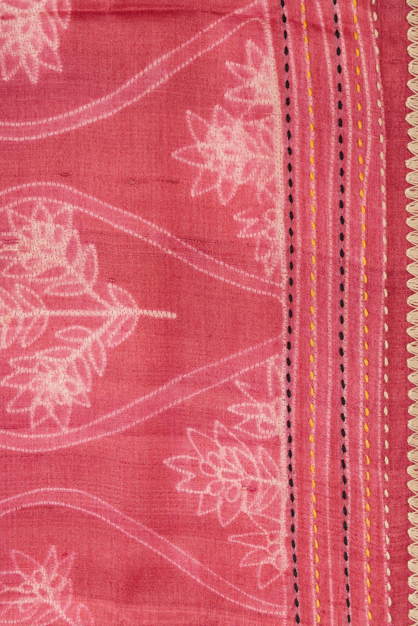Border image of Pink Dual Tone Tussar Silk Saree with Printed design on the body and Embroidery Border. 