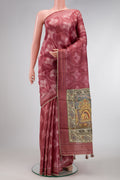 Pink Dual Tone Tussar Silk Saree with Printed design on the body and Embroidery Border.  displayed on a mannequin