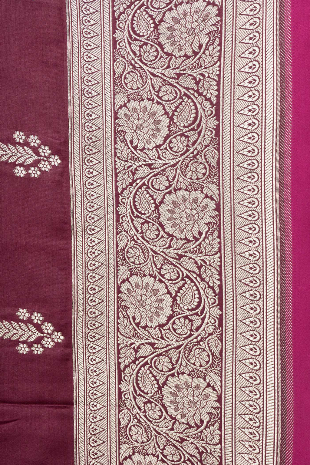 Border image of Maroon Dual Tone Banarasi Silk Saree with Zari Butta on the body and Zari Border. 