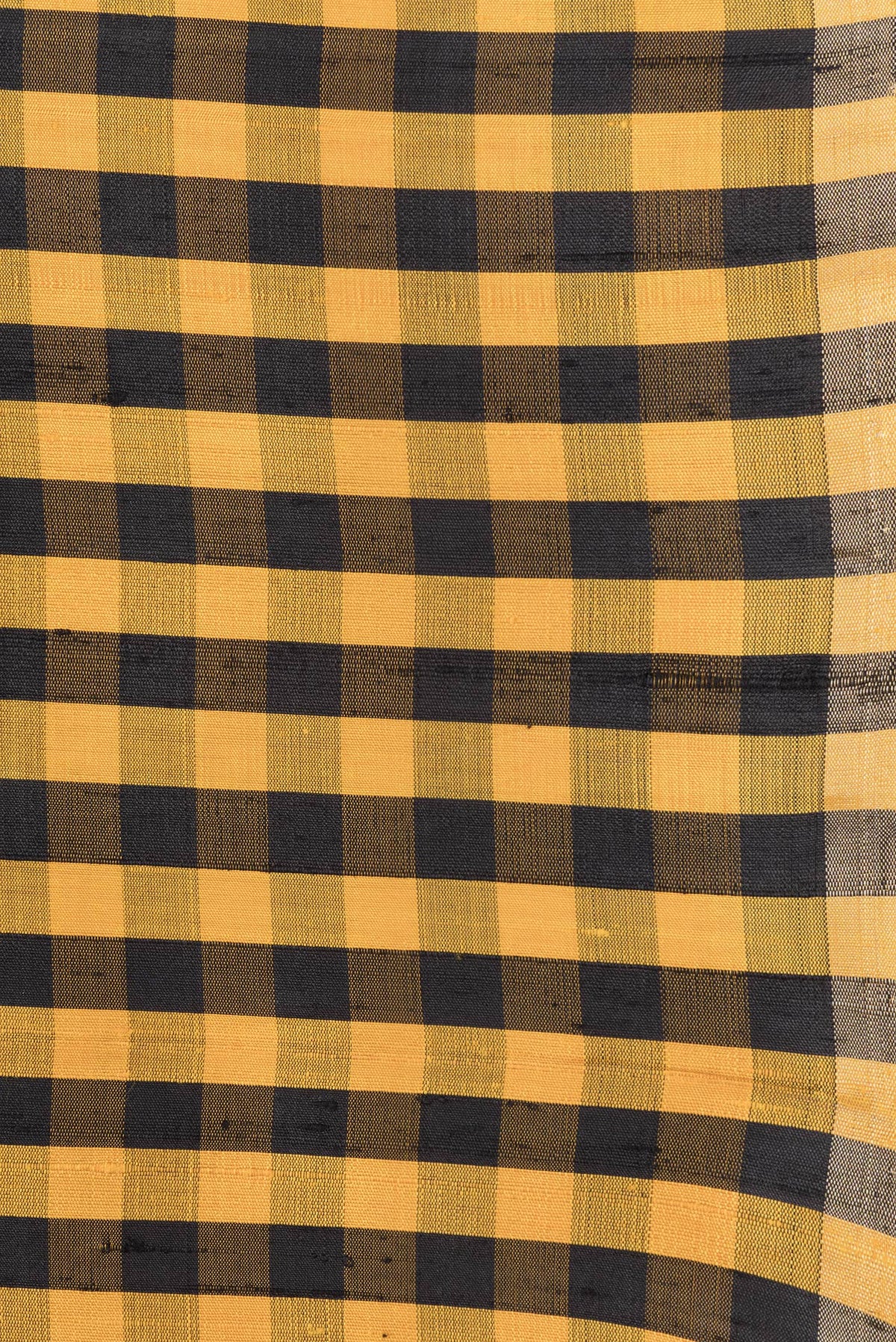 Border image of Black and Mustard Color Raw Silk Saree with Checked design on the body and Thin Zari Line. 