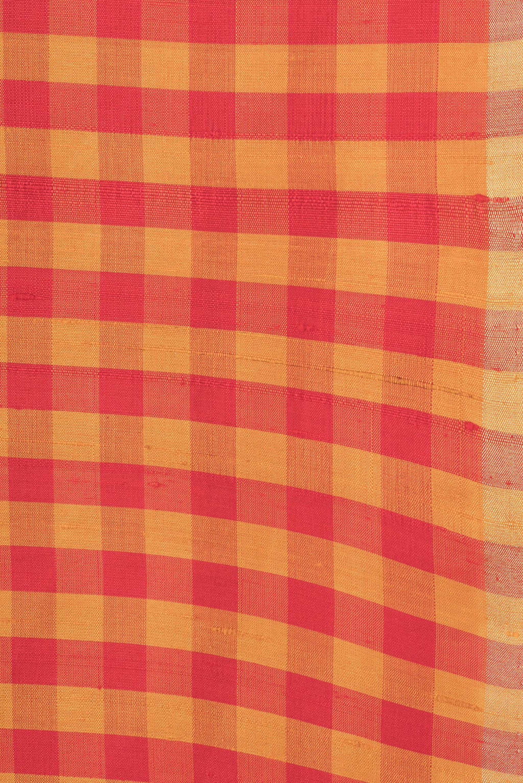 Border image of Red and Mustard Color Raw Silk Saree with Checked design on the body and Thin Zari Line. 