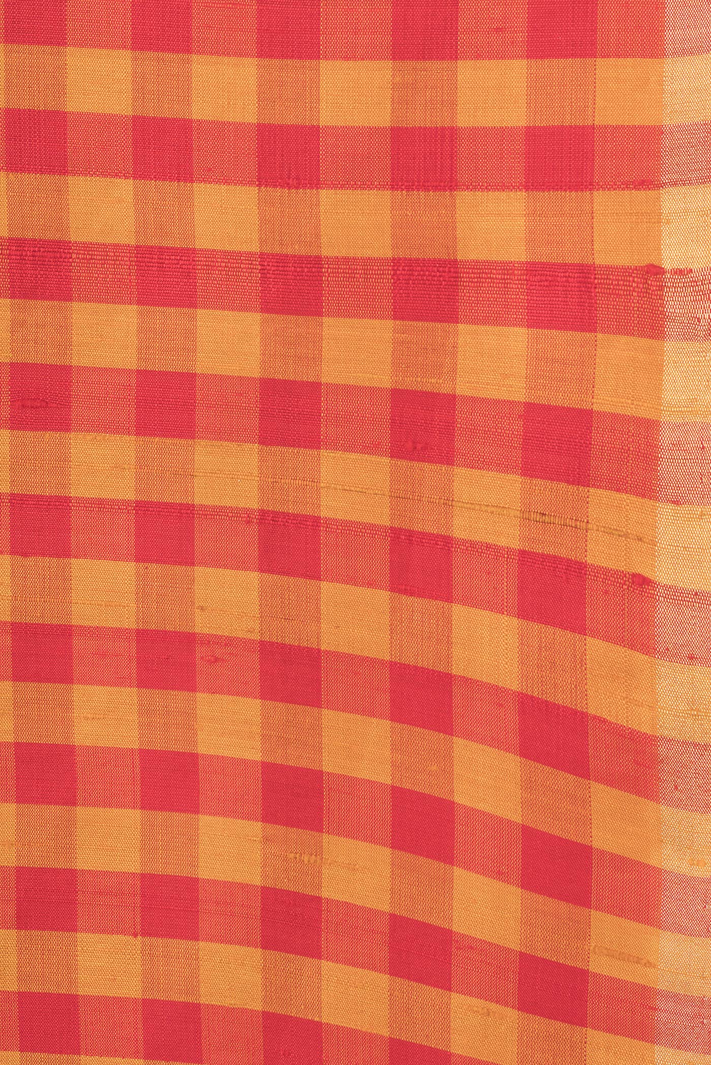 Border image of Red and Mustard Color Raw Silk Saree with Checked design on the body and Thin Zari Line. 