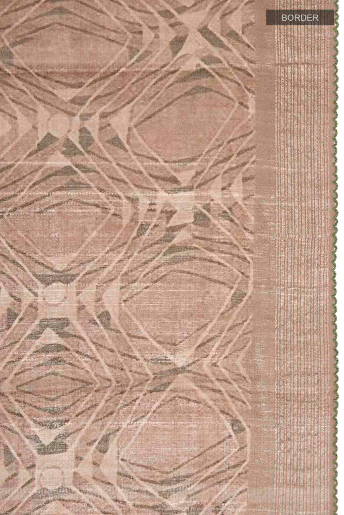 Border image of Dark Beige Tussar Silk Saree with Printed design on the body and Zari Border