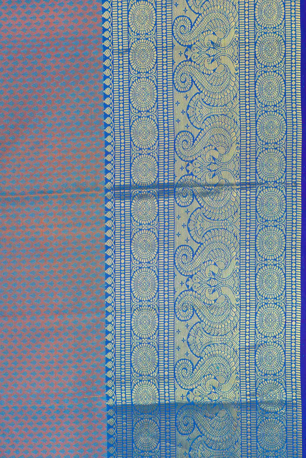 Border image of Peacock Blue Dual Tone Kanchipuram Silk Saree with Jacquard design on the body and Zari Border. 