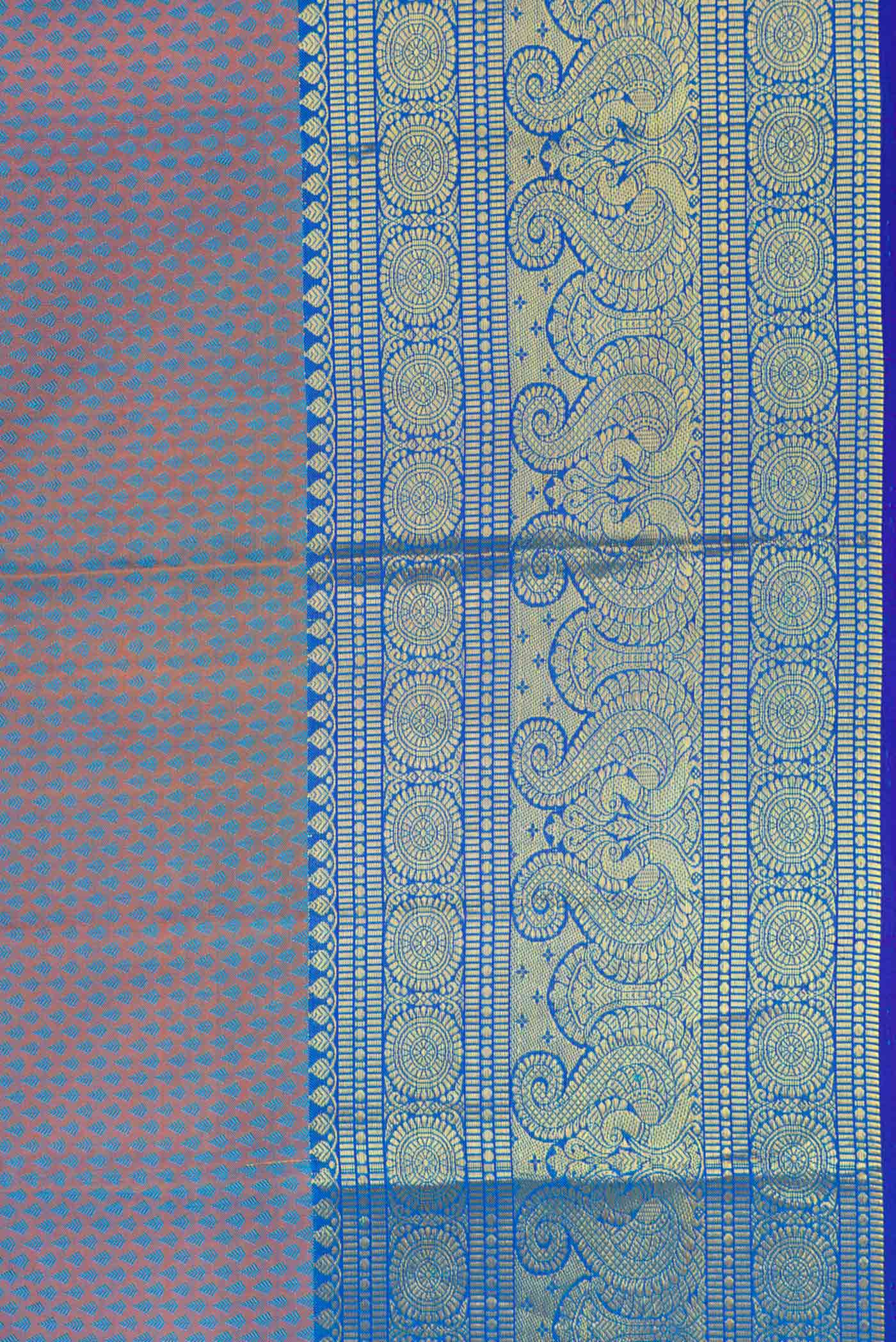 Border image of Peacock Blue Dual Tone Kanchipuram Silk Saree with Jacquard design on the body and Zari Border. 