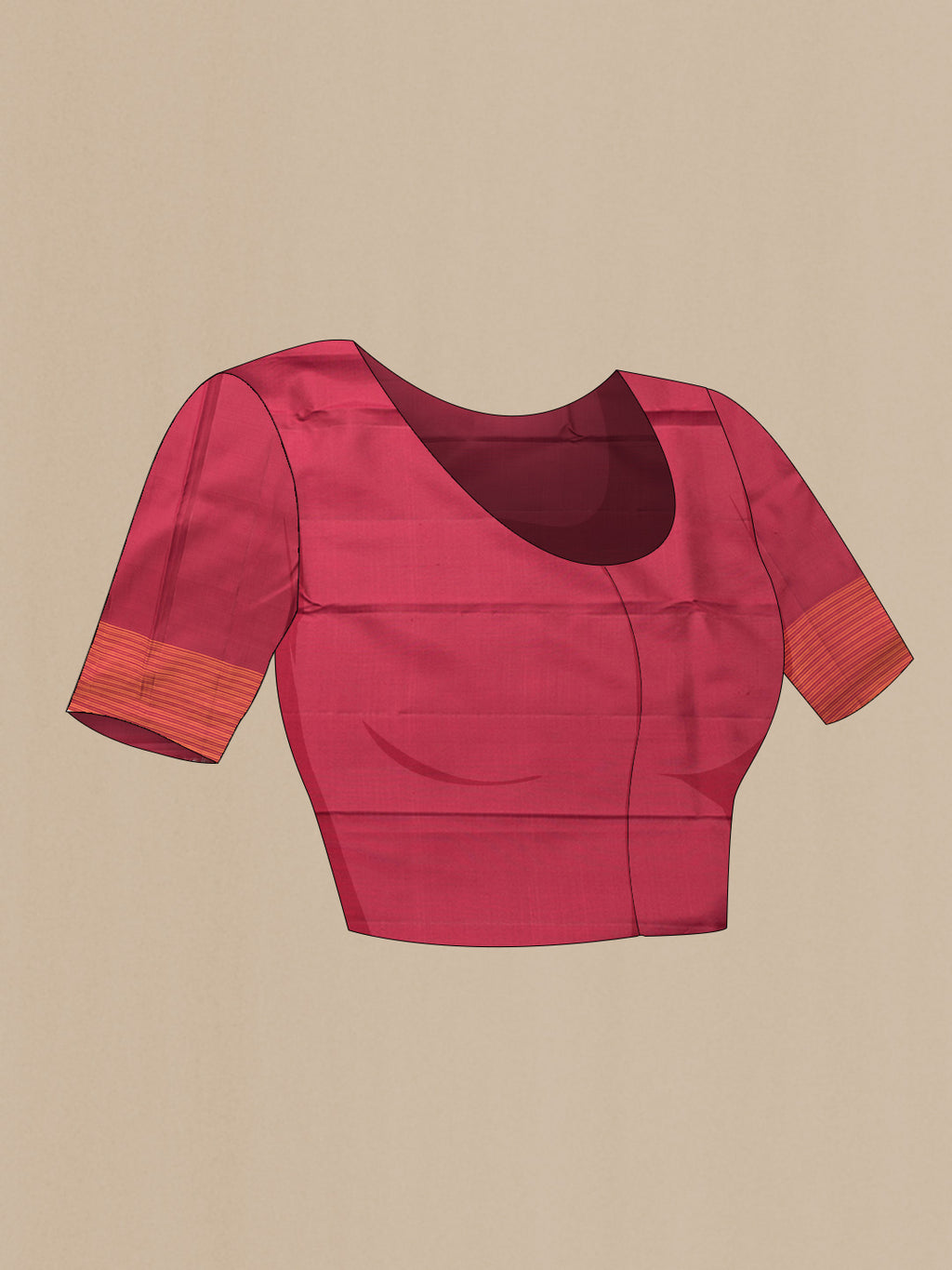 Close up image of the blouse of Mustard, Green and Pink Color Kanchipuram Silk Saree with Checked design on the body and Thread Border. 