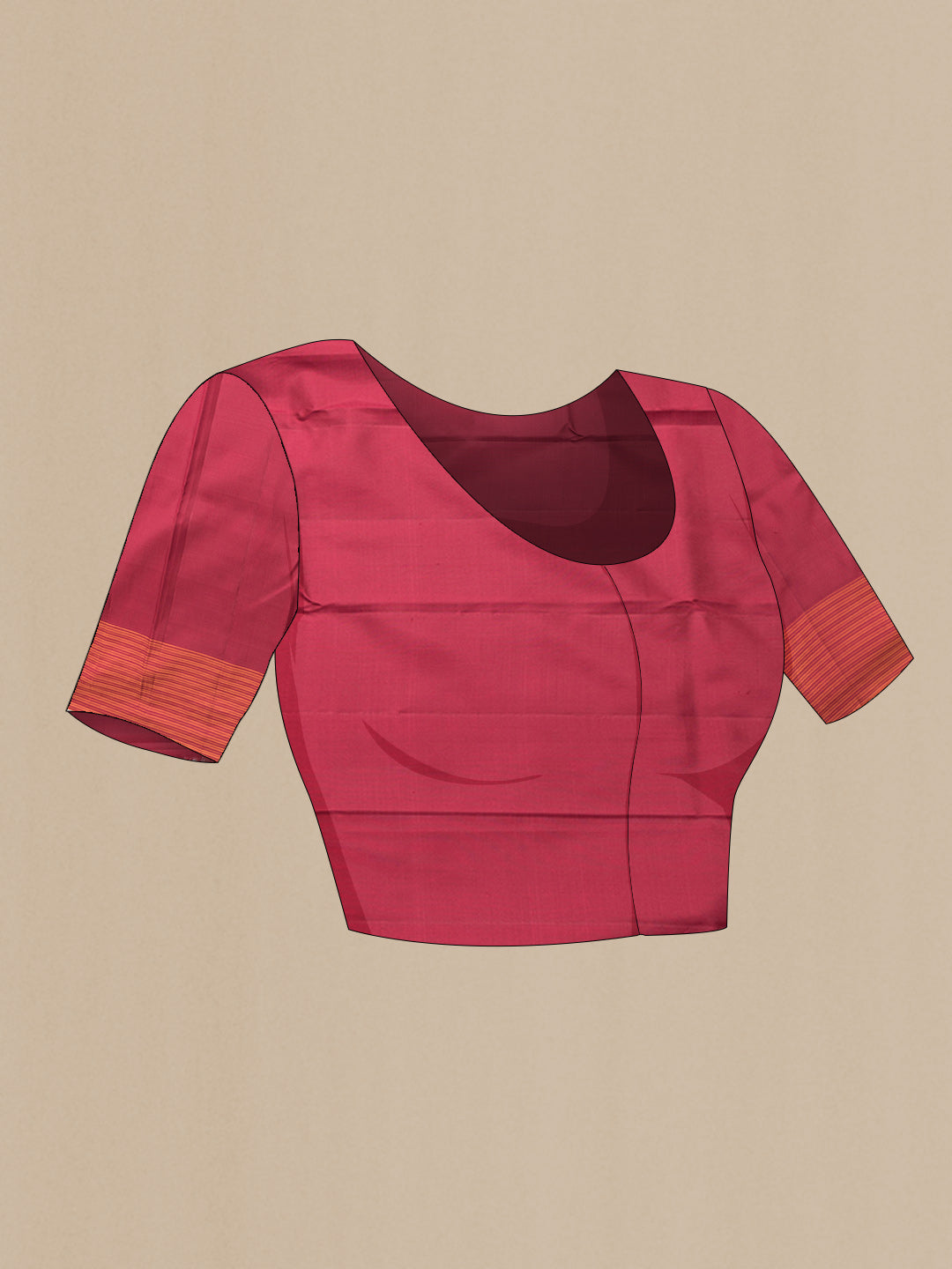 Close up image of the blouse of Mustard, Green and Pink Color Kanchipuram Silk Saree with Checked design on the body and Thread Border. 