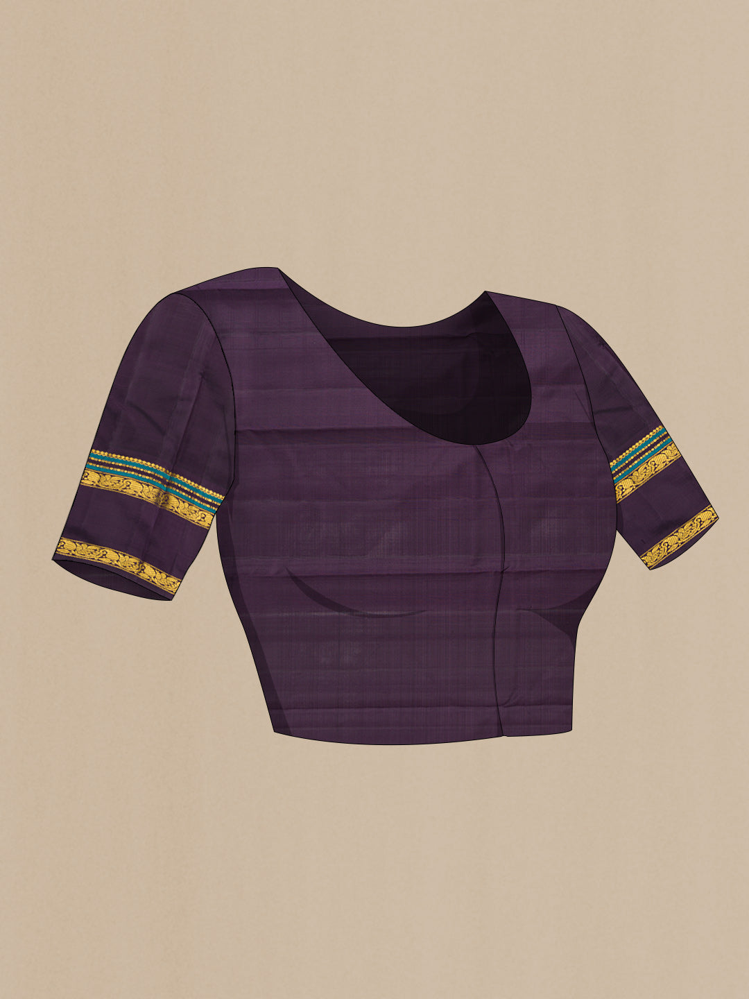 Close up image of the blouse of Red Dual Tone Kanjivaram Silk Saree with Checked design on the body and Zari Border. 