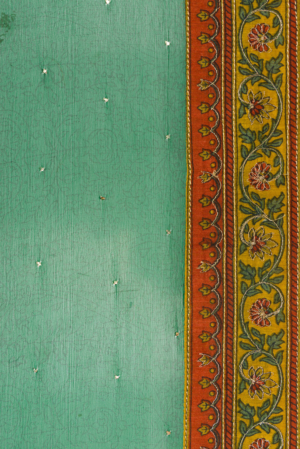 Border image of Green Dual Tone Chiffon Saree with Embroidery on the body and Embroidery Border. 