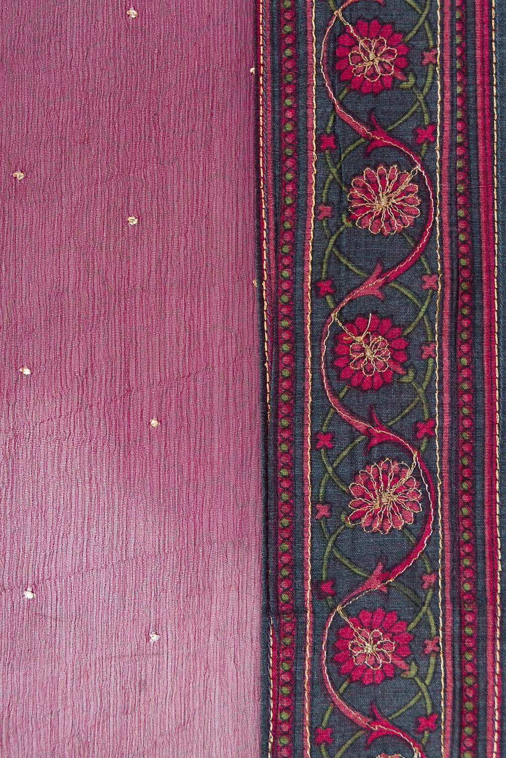 Border image of Maroon Dual Tone Chiffon Saree with Embroidery on the body and Embroidery Border. 