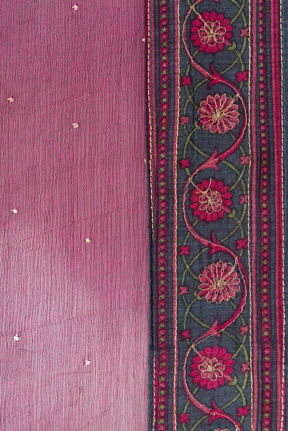 Border image of Maroon Dual Tone Chiffon Saree with Embroidery on the body and Embroidery Border. 