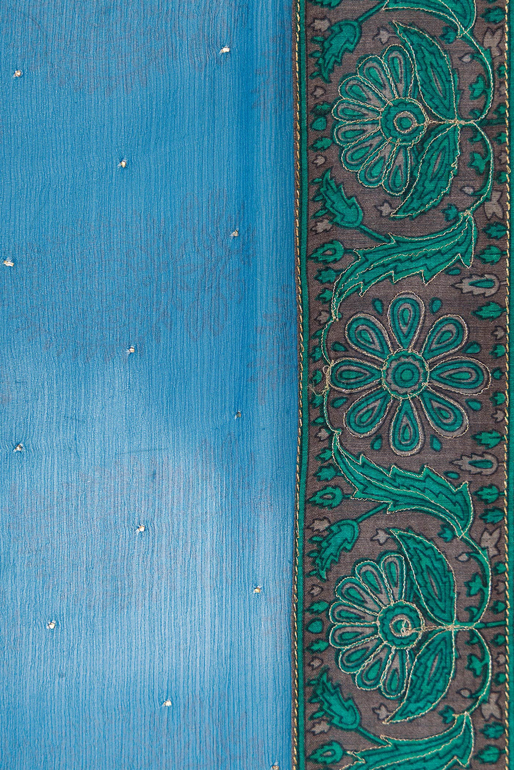 Border image of Sky Blue Dual Tone Chiffon Saree with Embroidery on the body and Embroidery Border. 
