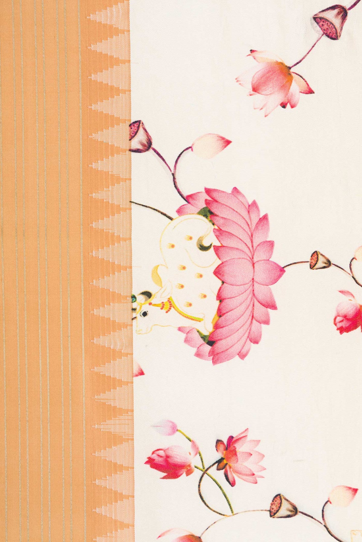 Border image of Beige Dual Tone Kanchipuram Silk Saree with Stripes on the body and Printed Border