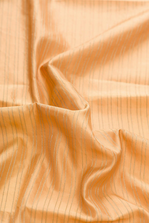 Close up of Beige Dual Tone Kanchipuram Silk Saree with Stripes on the body and Printed Border displaying folds