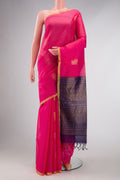 Dark Pink Dual Tone Silk Cotton Saree with Zari Butta on the body and Zari Border displayed on a mannequin