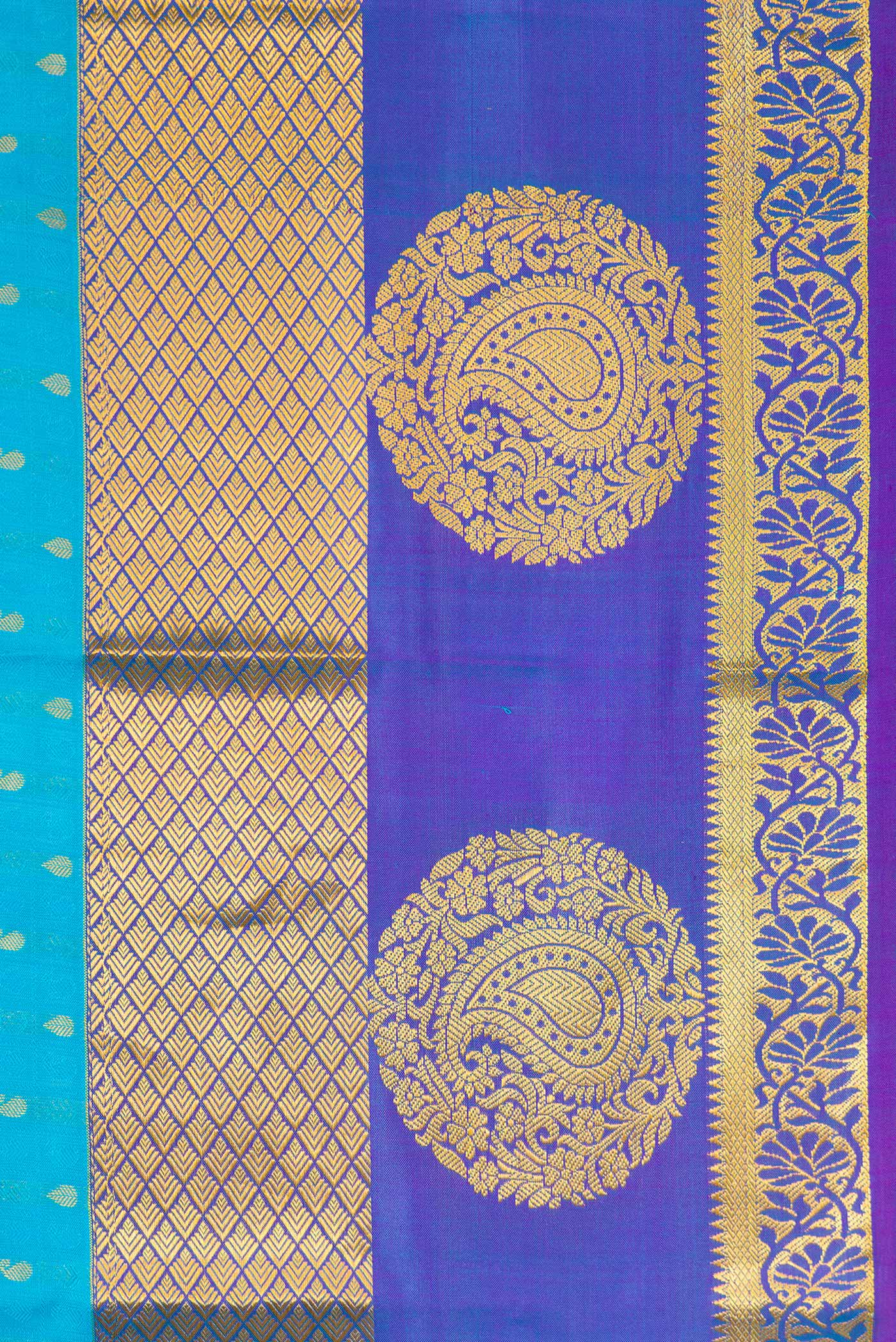 Border image of Sky Blue Dual Tone Kanjivaram Silk Saree with Jacquard With Zari Butta on the body and Fancy Border. 