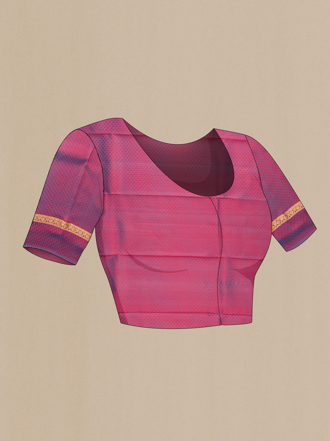Close up image of the blouse of Orange Dual Tone Kanchipuram Silk Saree with Jacquard design on the body and Zari And Thread Border. 