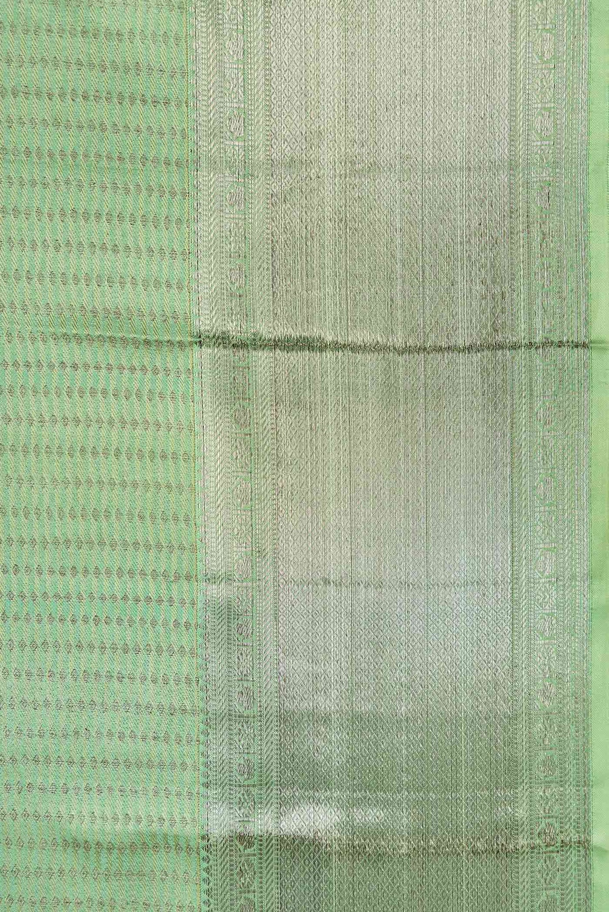 Border image of Pista Green Dual Tone Kanjivaram Silk Saree with Zari Brocade on the body and Zari Border. 
