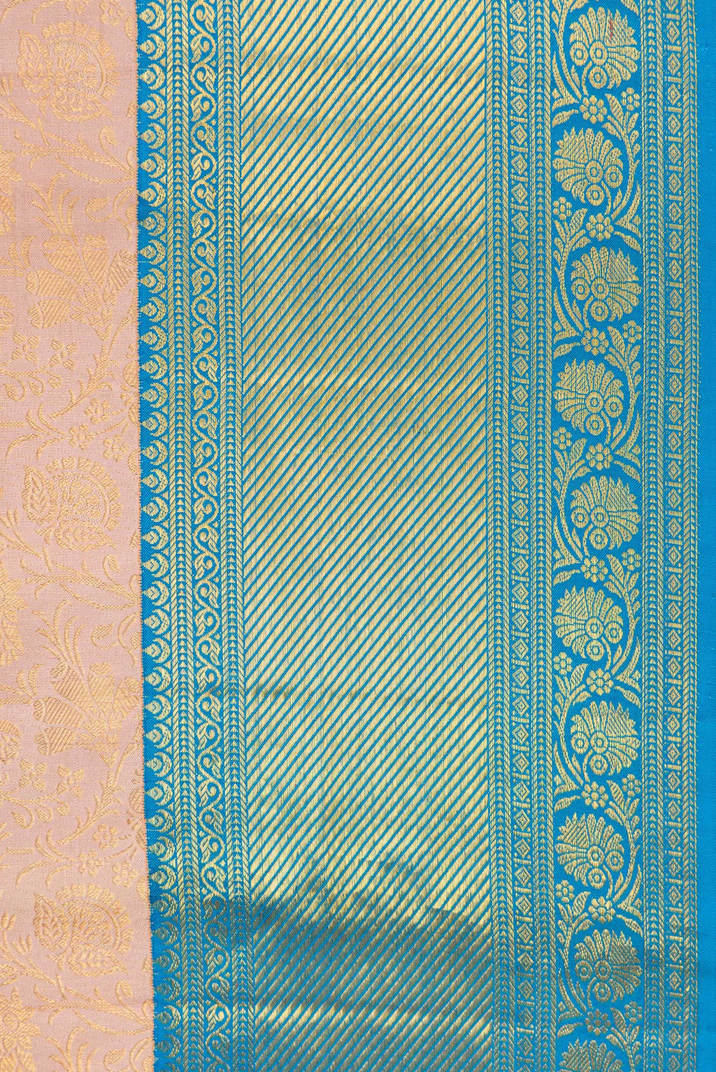 Border image of Rose Gold Dual Tone Kanjivaram Silk Saree with Zari Brocade on the body and Zari Border. 