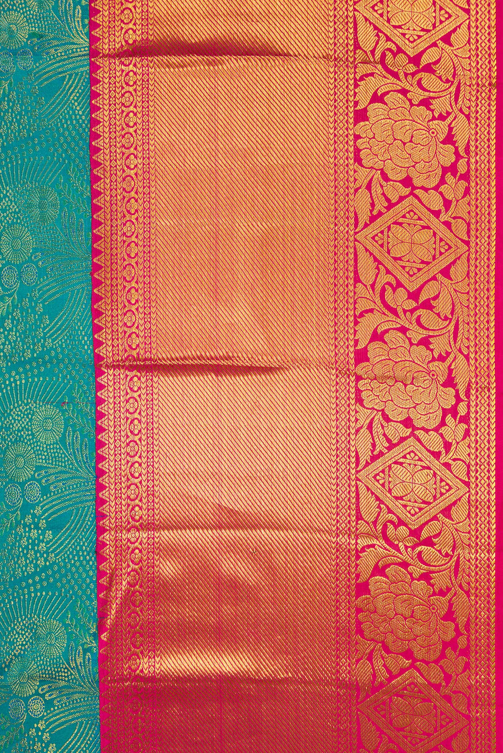 Border image of Green Dual Tone Kanjivaram Silk Saree with Zari Brocade on the body and Zari Border. 