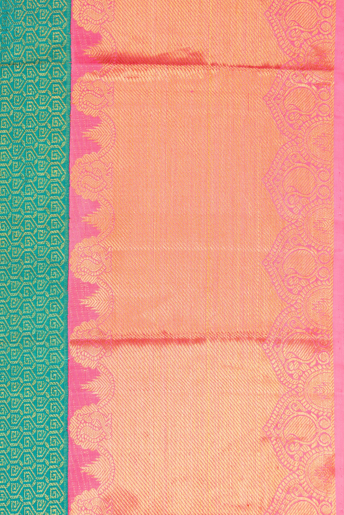 Border image of Sea Green Dual Tone Kanjivaram Silk Saree with Zari Brocade on the body and Zari Border. 