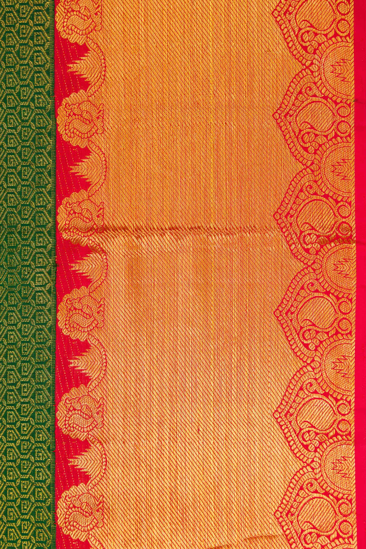 Border image of Green Dual Tone Kanjivaram Silk Saree with Zari Brocade on the body and Zari Border. 