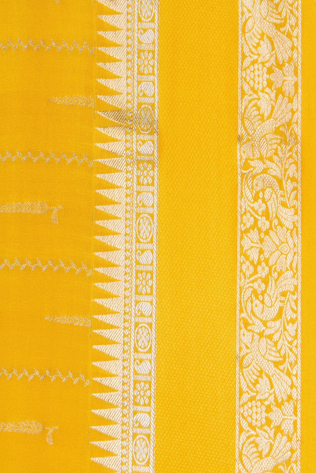 Border image of Mustard Dual Tone Mysore Georgette Saree with Stripes on the body and Zari And Thread Border. 