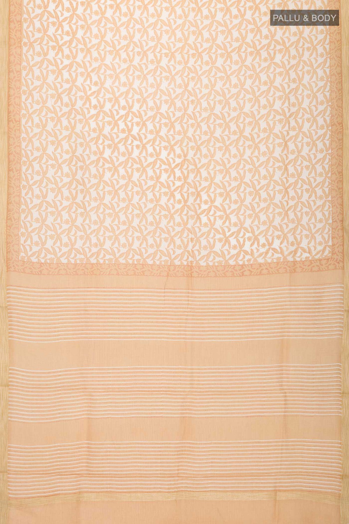 Flat view of Off White Kota Cotton SareePrinted design on the body and Plain Border