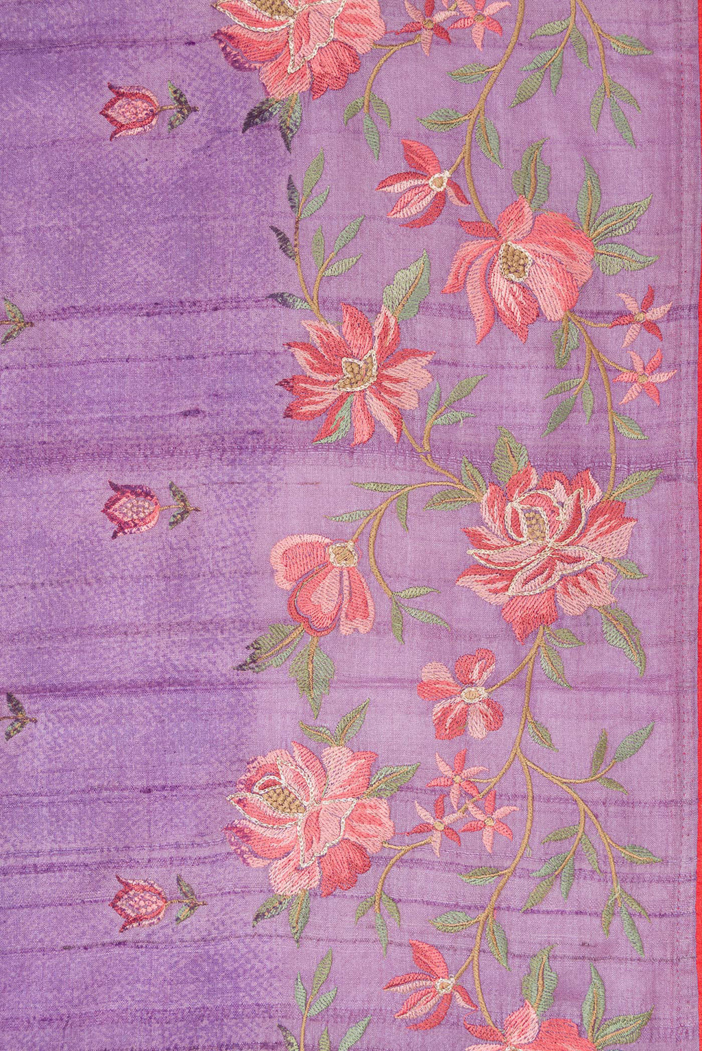 Border image of Lavender Dual Tone Tussar Silk Saree with Printed design on the body and Embroidery Border. 
