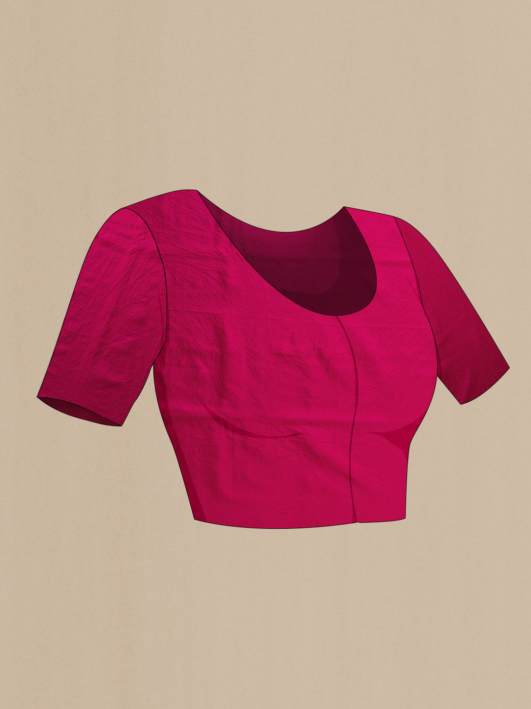 Close up image of the blouse of Pink Dual Tone Tussar Silk Saree with Printed design on the body and Plain Border. 