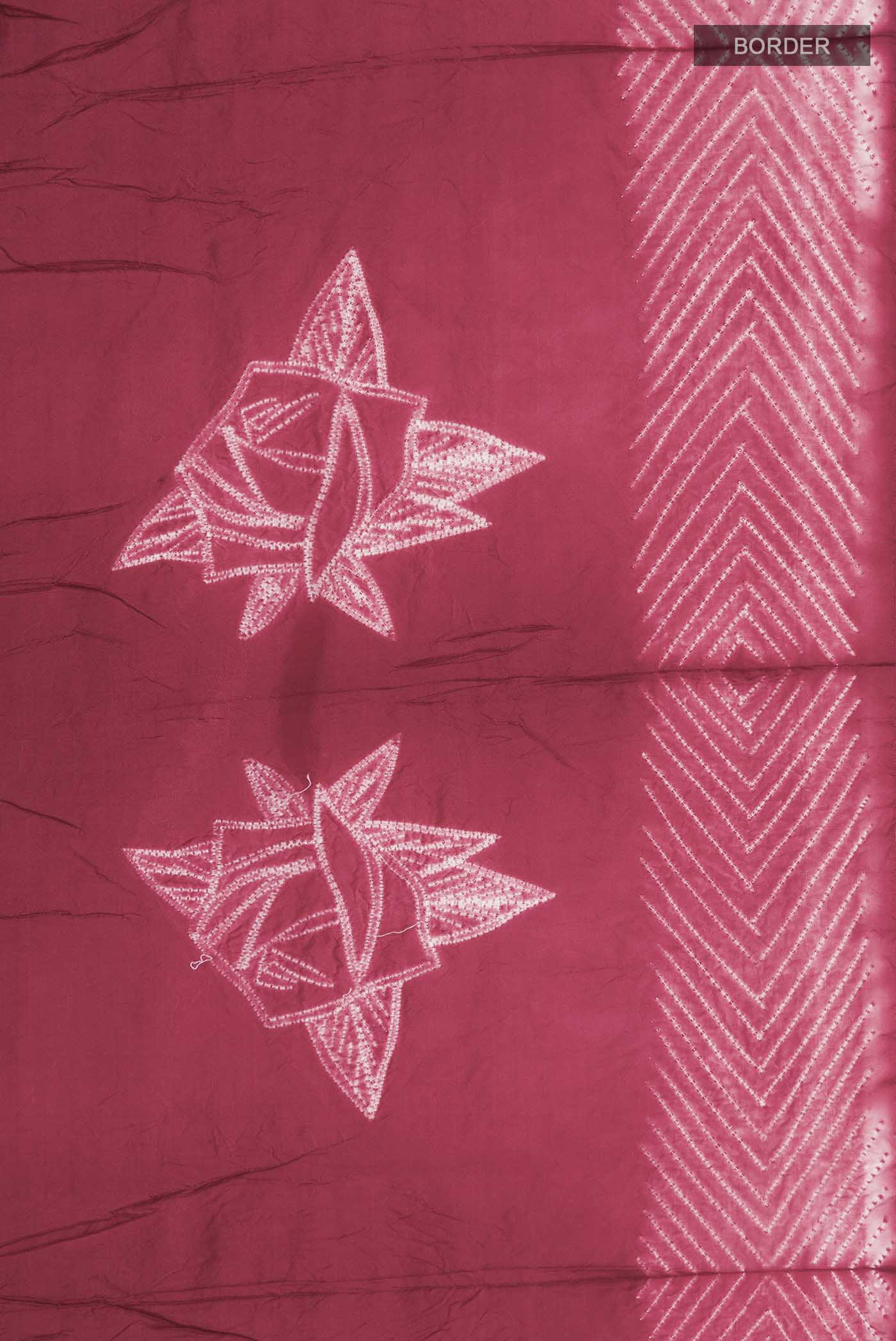 Border image of Red Tussar Silk Saree Printed design on the body and Without Border